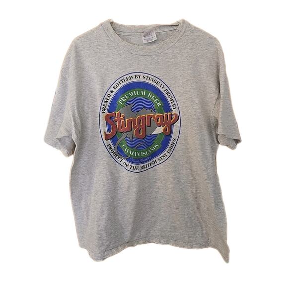 Vintage Fruit Of The Loom T-Shirt Mens L Gray Made in USA Stingray Cayman Island - Picture 1 of 5